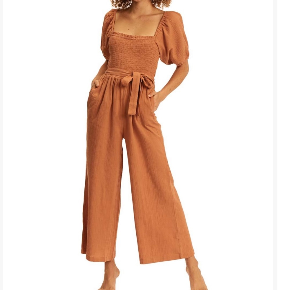 Billabong puff sleeve cotton jumpsuit